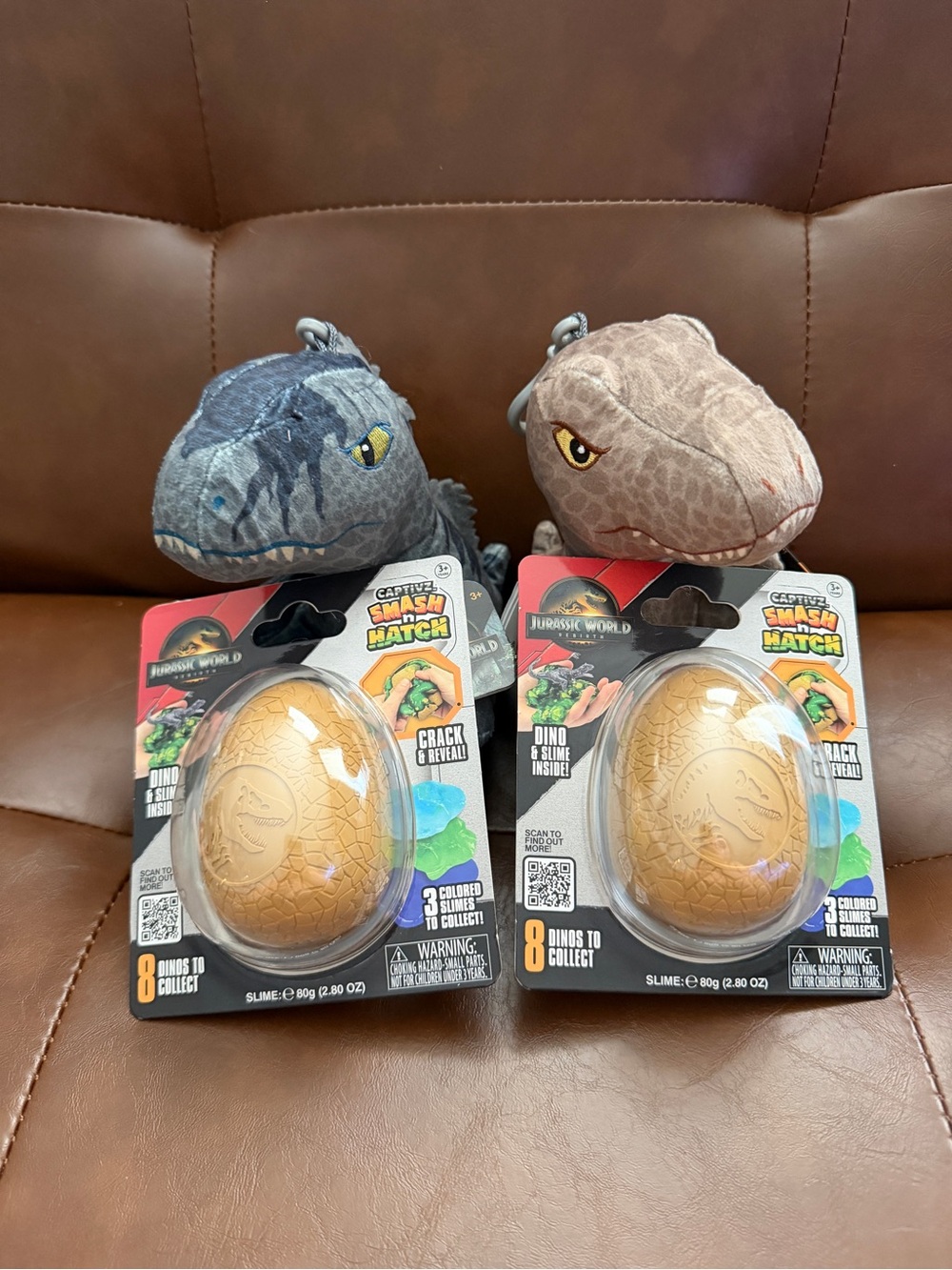 NEW Jurassic World Rebirth Dinosaur Bundle 2 Plush Clips + 2 Smash N Hatch Eggs
